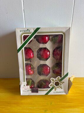 Vintage Pyramid Red Apple Christmas Tree Ornaments Set Of 12 With Box